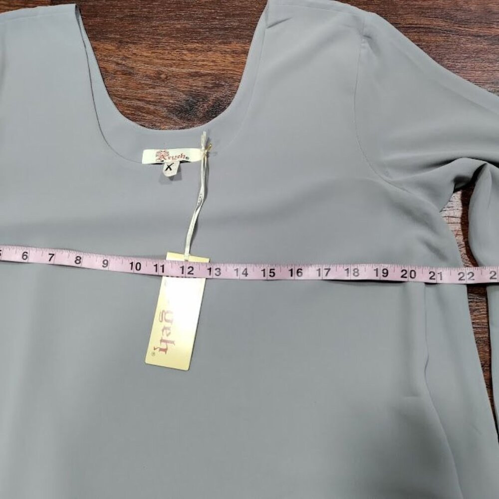 NWT Aryeh Whimsy Artsey Boho Oversized Tiered Bell Sleeve Blouse Gray Womens L - Picture 9 of 12